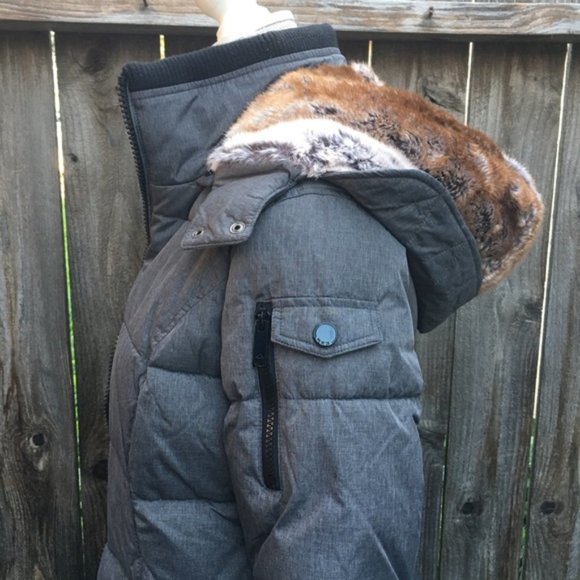 HFX Nolan Womens Puffer Jacket Coat Faux Fur Gray Grey Small Removable Hood - Picture 6 of 6